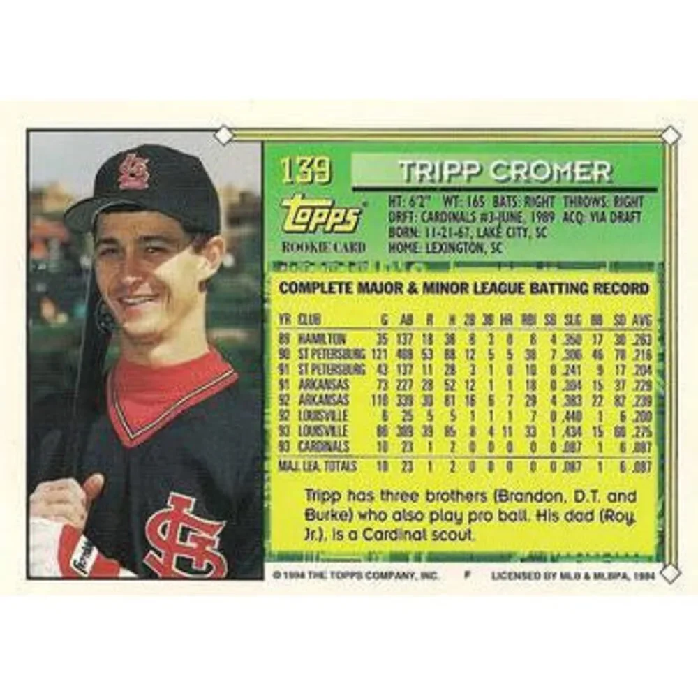 1994 Topps Tripp Cromer FS, RC # 139 St. Louis Cardinals